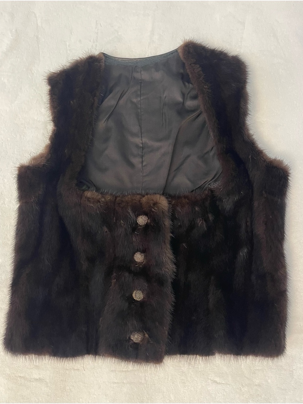 Vintage mink/leather Women's Dark Brown Fur Vest - Sophisticated Sleeveless
